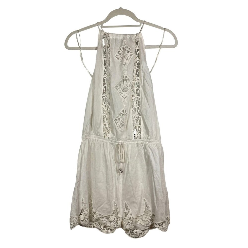 Topshop Medium White Lace-Trim Halter Romper Cotton Sleeveless Beach Cruise